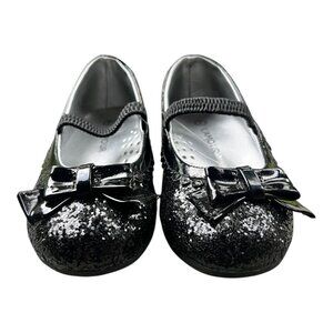 L'AMOUR KIDS SPARKLY BLACK MARY JANE SHOES  W/ BOW SZ 7 TODDLER NWOT